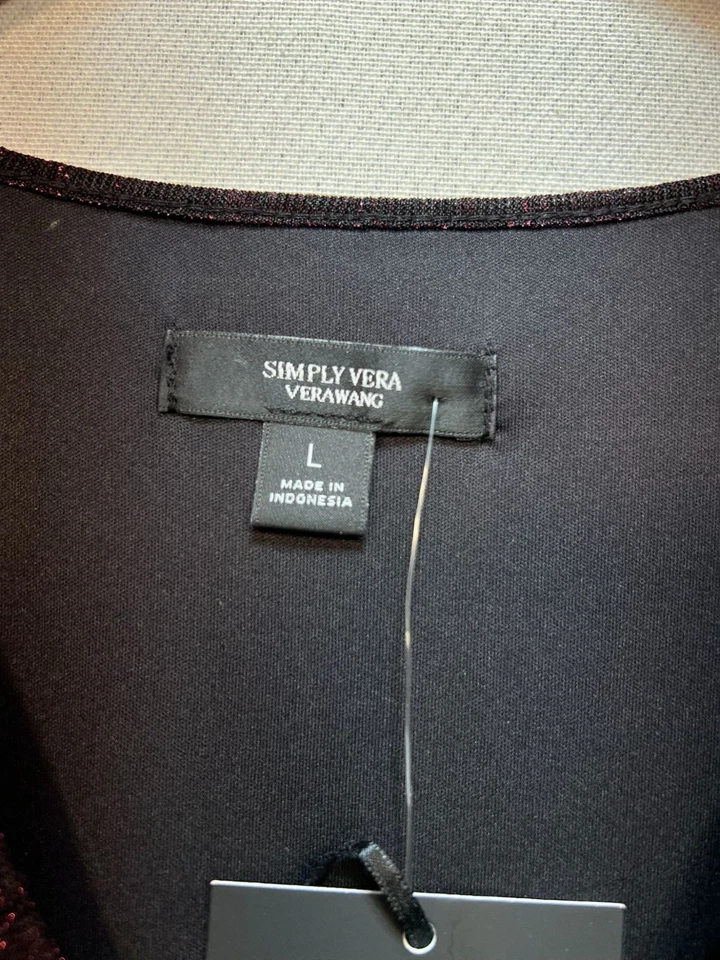 Mini vestido de fiesta envolvente Simply Vera Vera Wang para mujer talla L negro borgoña brillante Foto 3 de 4