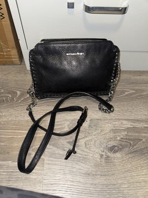 Michael Kors thick black leather grunge chains Studs decor crossbody bag