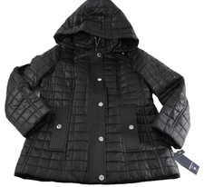 London Fog Women's Quilted Jacket New PL Black Silver Button Full zipper