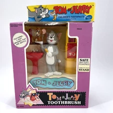 Janex Tom & Jerry Battery Powered Kids Toothbrush Stand Toothpaste Cartoon Vtg
