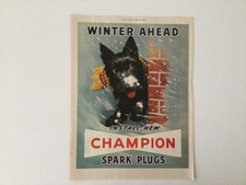 Vintage 1950 Scottish Terrier “Winter Ahead” Champion Spark Plugs Color Print Ad
