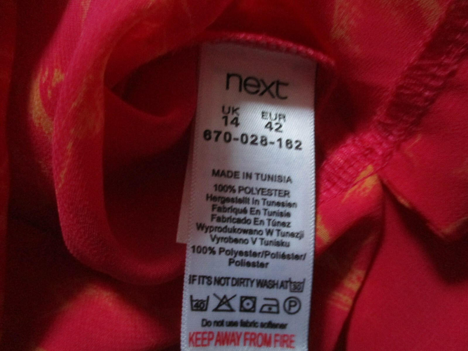 NEXT Ladies SHEER TOP Blouse TIE NECK Size 14 CERISE PINK FLORAL Hot