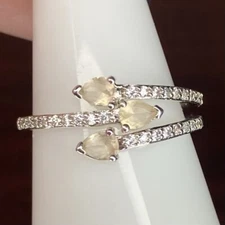 Bomb Party Ring- 3872- Lab Created Light Colorado Topaz- Size 8- Rhodium Plated