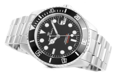 MEN'S WATCH HARKEN AUTOMATIC 30ATM (300M) SILVER BLACK DIAL SEIKO MOVEMENT NH35A
