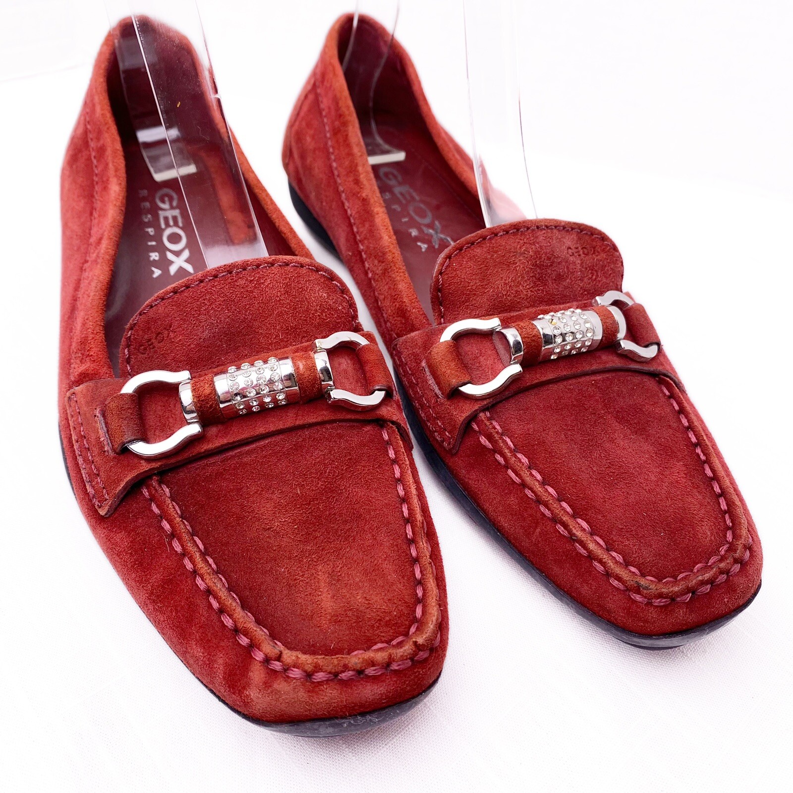 GEOX Respira Women's Red Loafers Size 37 US 7 Nappa Suede | eBay
