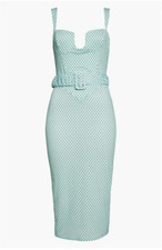 NEW ASOS Mint & Black POLKADOT Cami Cupped RUCHED BELT Body Con MIDI DRESS US 4