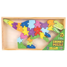 RI One 12" X 6.5" Chunky Wooden T-Rex Dino Letter  Number Puzzle