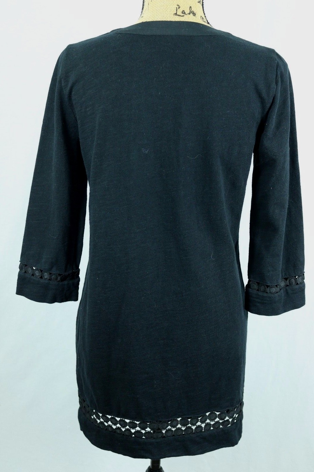 J. CREW 100% Cotton Dress Women's Small Lace Trimmed A-Line Solid Black