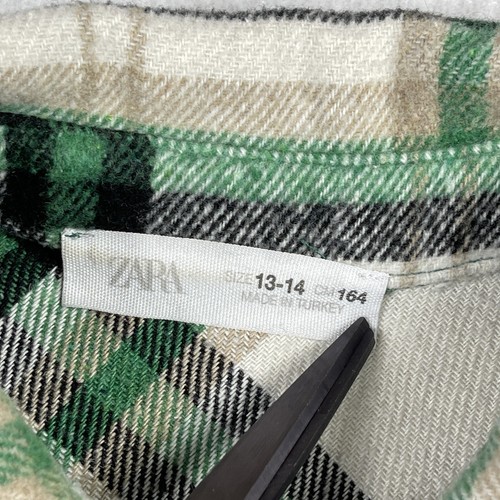Zara Shirt Girls Size 13-14 Beige Green Flannel Button Up Youth Outdoors Casual - Picture 4 of 14