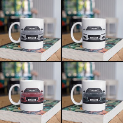 Personalisierte Jaguar F-Type R Dynamic Cabrio Kaffeebecher Geschenk Farbe wählbar