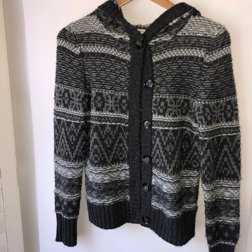 Caslon Women s Medium Cardigan Knit Long Sleeve Button Down Hooded Black White