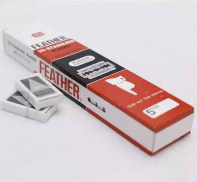100 FEATHER hi-stainless platinum double edge shaving razor blades smooth shave