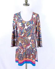 Slinky Brand Tunic Top Size M Multicolor Colorful Paisley 3/4 Sleeve Lightweight