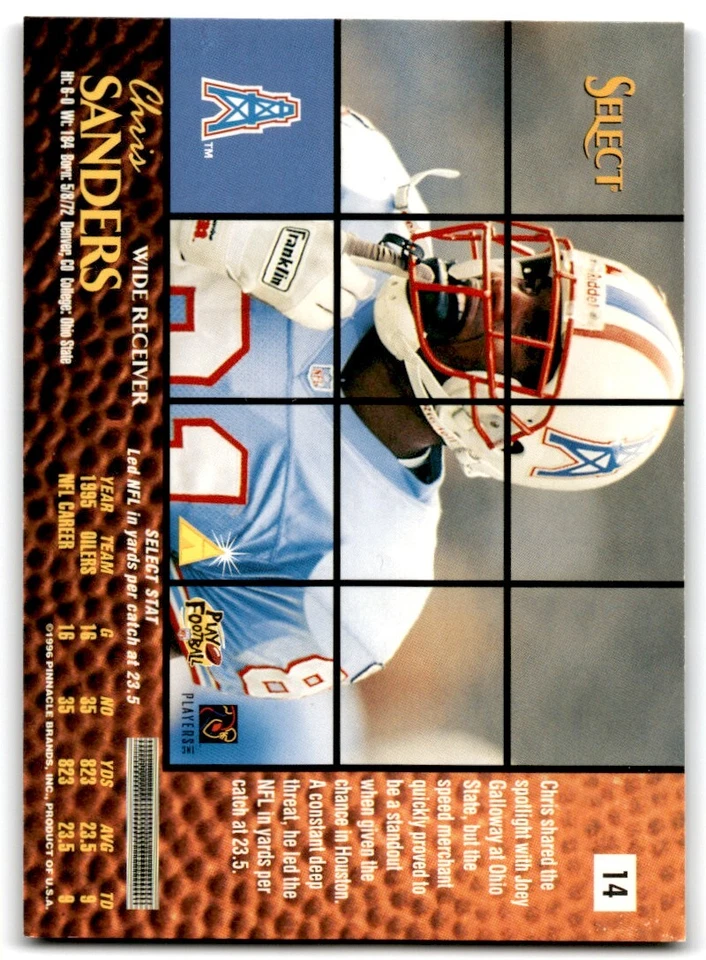 1996 Select Chris Sanders Houston Oilers #14 - Image 2 of 2