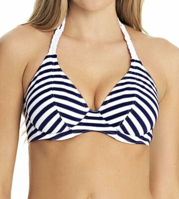 Freya Drift Away Bikini Oberteil Navy Blau Weiß Gr. 34E Plunge Neckholder 4047 Neu