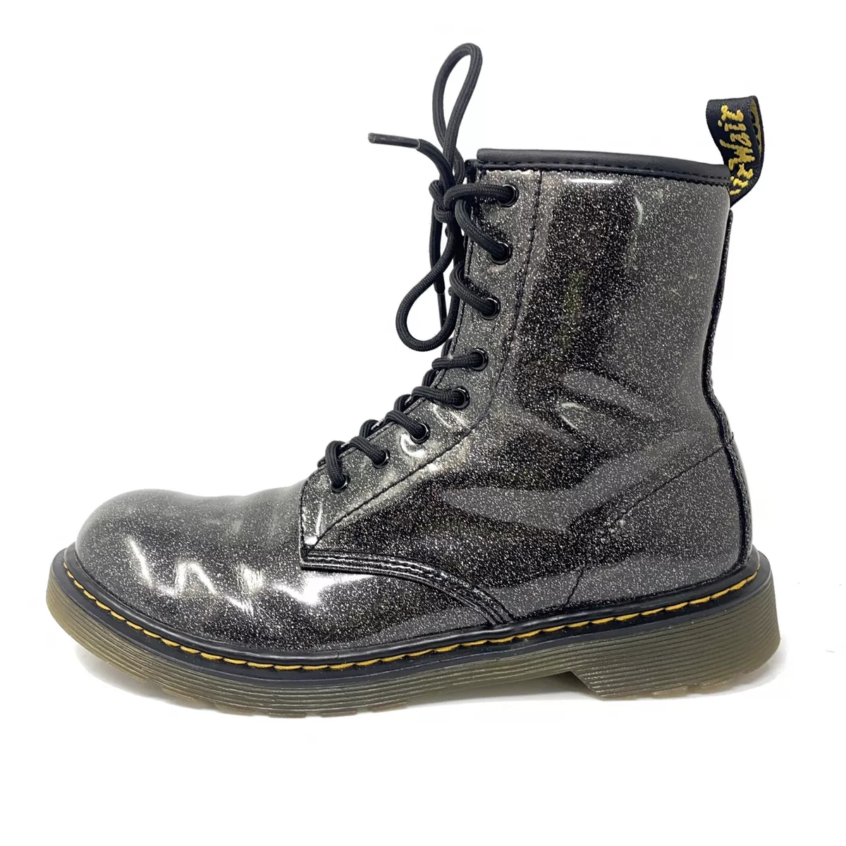 Dr. Martens 1460 Glittery Black Combat Patent Leather Lace Up Boot Womens Sz 7 M