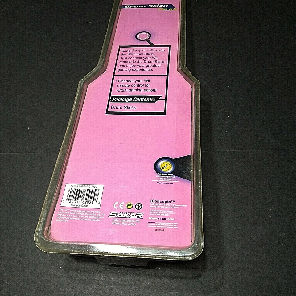 Drum Sticks for Wii - Sakar iConcepts - New Sealed Pink (WII-114-G-FIVE) - Image 2 of 3