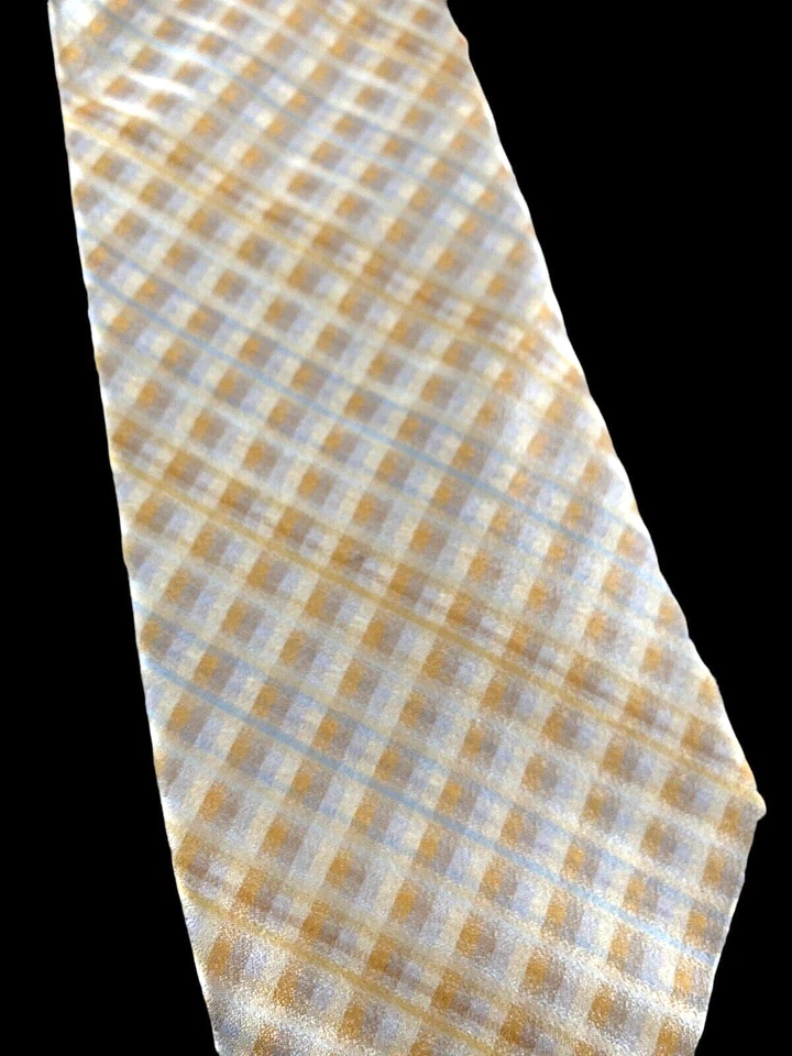 Corbata Tino Cosma 100% Seda Plata Gris Dorado Cuadros Hecha en Italia Boda Formal Foto 2 de 4