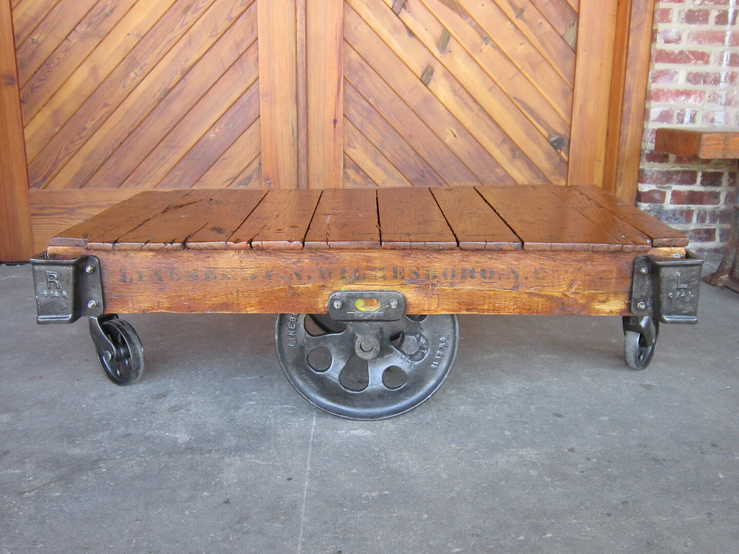 Refurbished Antique Furniture Factory Cart Coffee Table Railroad