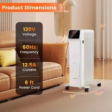 1500W Oil Filled Radiator Heater with Remote Control 3 Modes 24H Timer Indoor