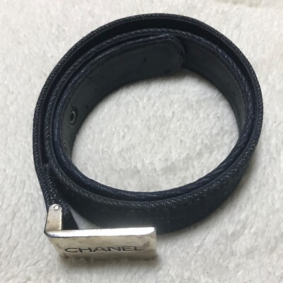 Vintage authentic Chanel denim leather belt 96P dark blue dead