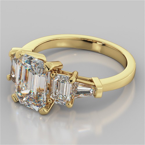 3.00 Ct Emerald Simulated Diamond Wedding Ring 14K Solid Yellow Gold Size 6 7 - Picture 2 of 6