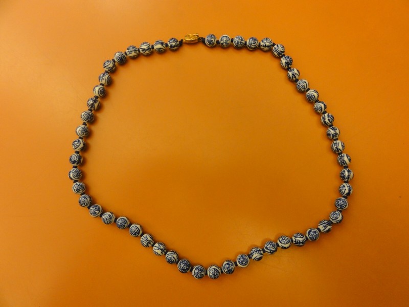 Vintage Chinese Blue & White Porecelin 24 inch beaded necklace