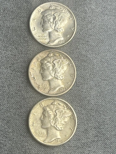 MERCURY DIMES  (Lot Of 3 UNC- 1941, 1942 S, 1943 (#28)) SILVER