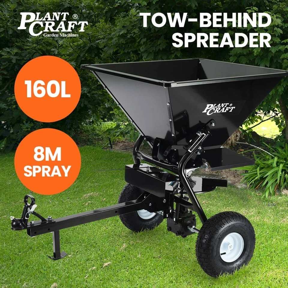 PLANTCRAFT 160L Tow Behind Broadcast Seed and Fertiliser Spreader 158kg Lawn