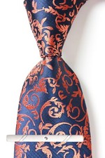 New Classic Floral Orange Blue 100 Silk JACQUARD WOVEN Men's Necktie Tie