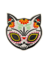 Day of the Dead Kitten Cat Dia de Muertos Halloween Patch, Iron On/Sew On