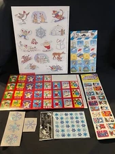 New Vintage 80’s 90’s Winter Stickers Lot 13 Sheets Penguins Snowman Christmas