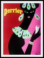 Bernard VILLEMOT : PERRIER femme au collier, affiche originale pub 1977