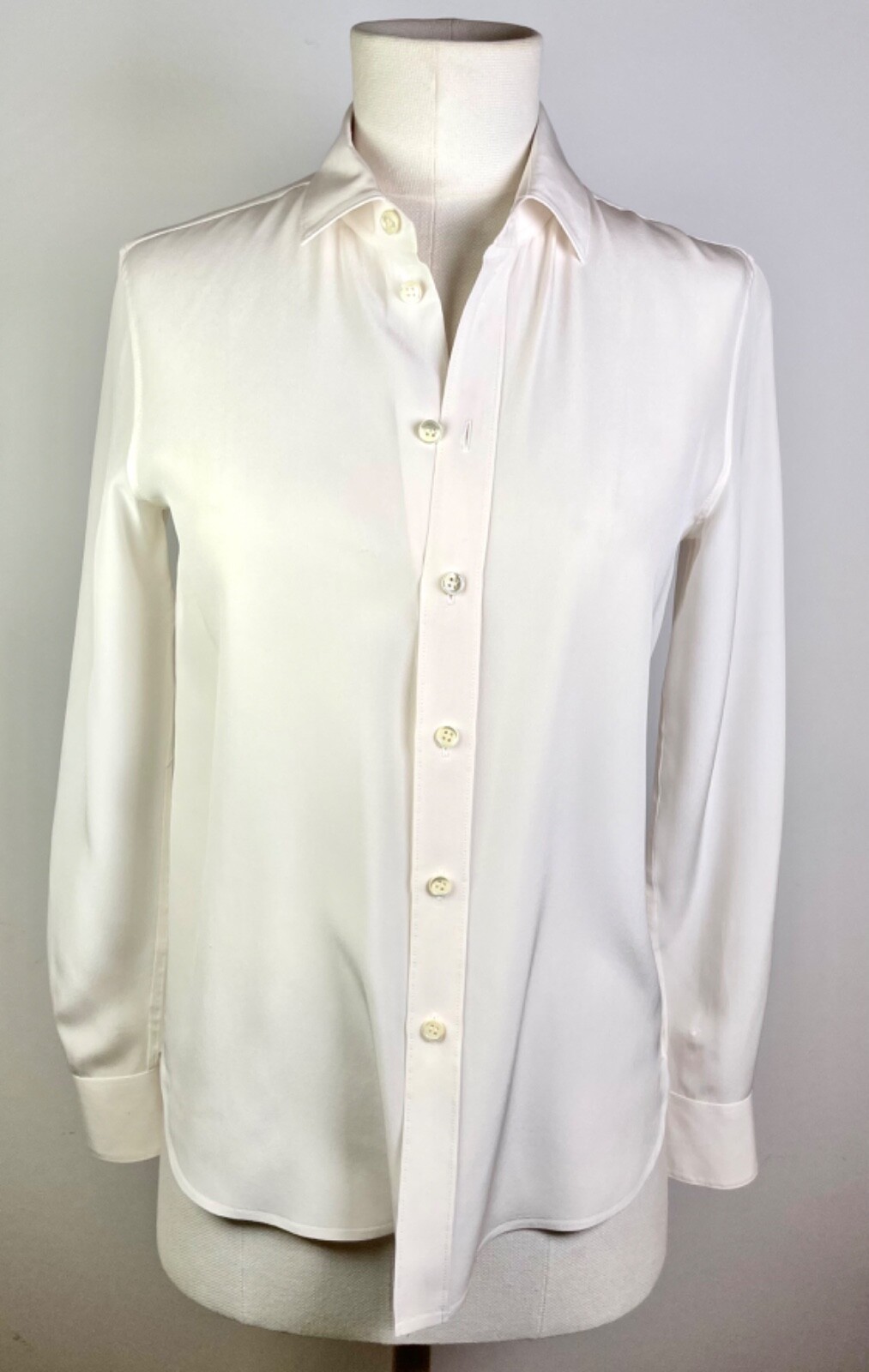 Camicia blusa designer autentica Saint Laurent crema seta con bottoni taglia 36 US 4