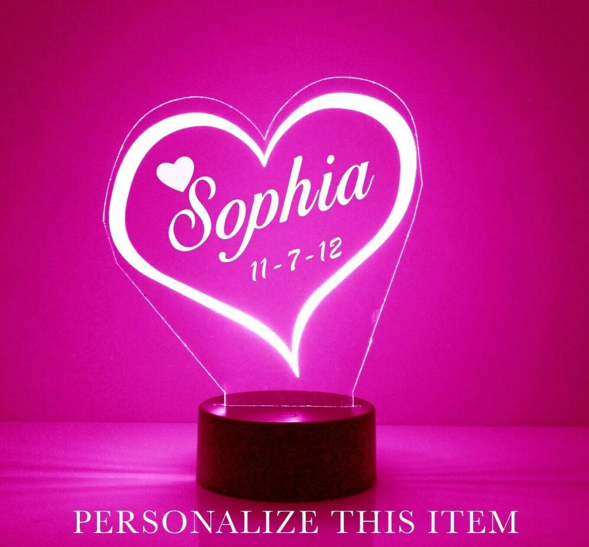 Heart Shape Valentines Day Personalized LED Night Light Lamp w Remote