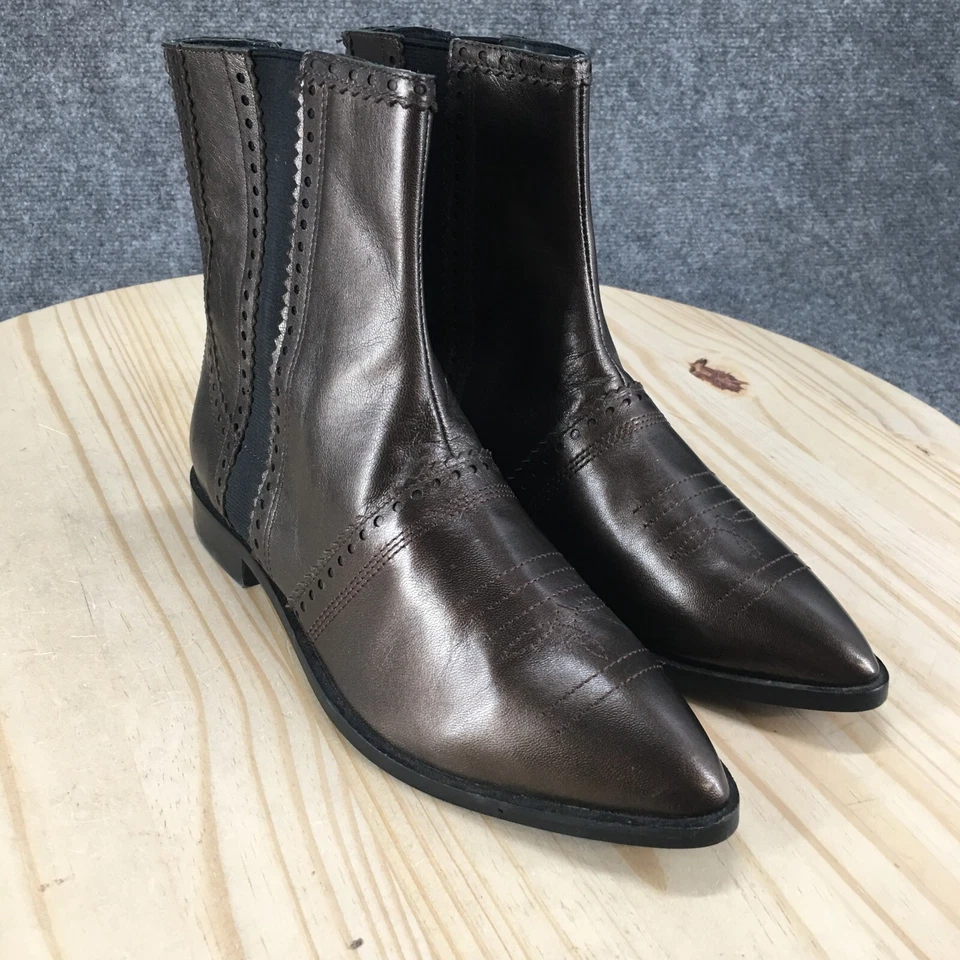 Botas Rebeldes de Lujo para Mujer 38.5 Dalia Chelsea Botín Cuero Marrón Punta Cubana Foto 3 de 4