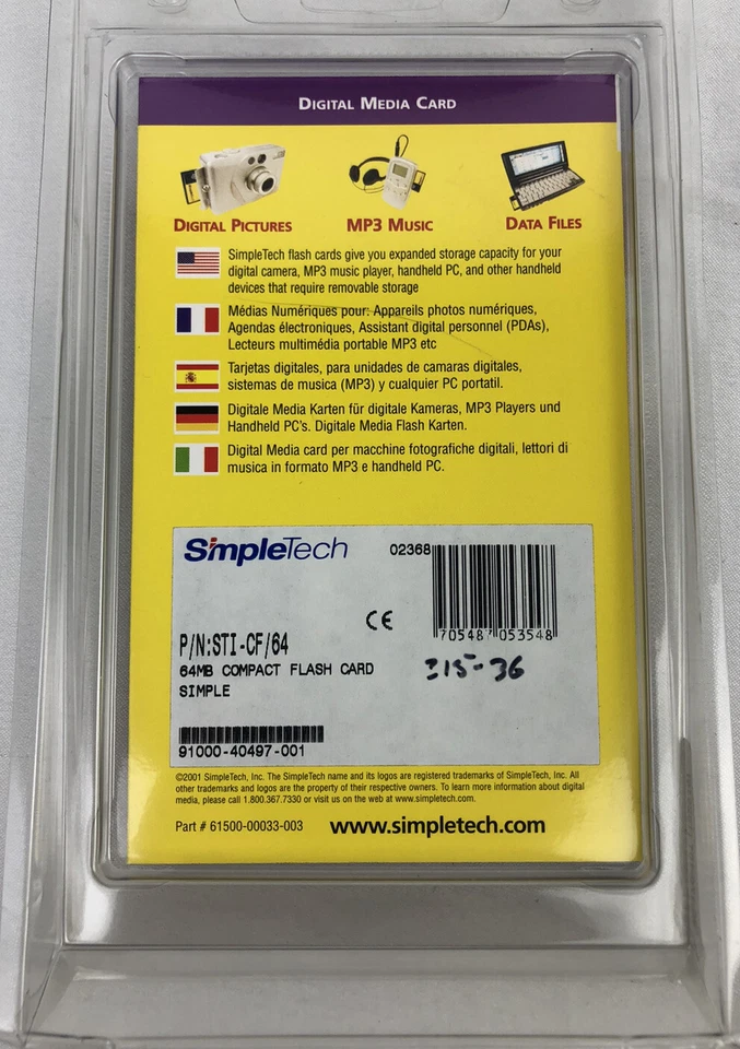 SimpleTech Digital Media CompactFlash 64MB (STI-CF/64) - Image 2 of 2