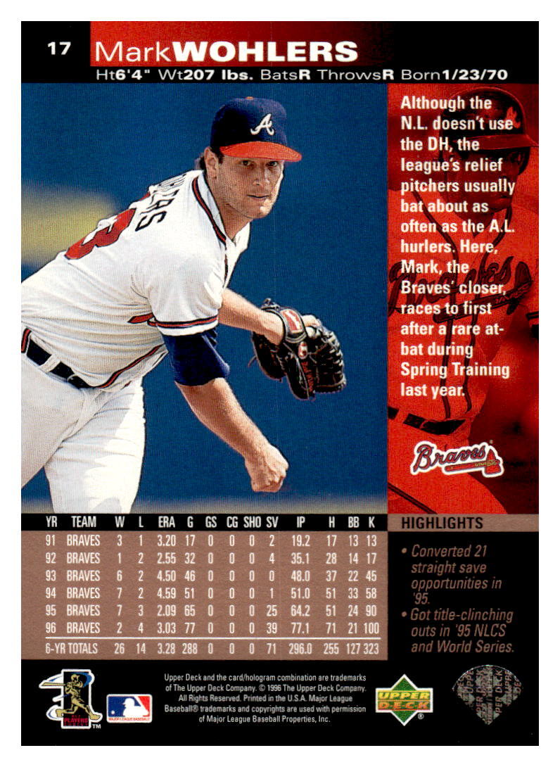 1997 Upper Deck #17 Mark Wohlers Atlanta Braves Baseball NM