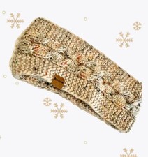 Confetti Headband Cable Knit Fleece Lined Ear Warmer Fuzzy Stretch Winter Xmas