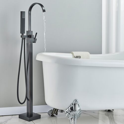 Oil Rubbed Bronze Floor Mount Tub Faucet Bathroom Tub Filler Mixer Waterfall Tap - Picture 1 of 9