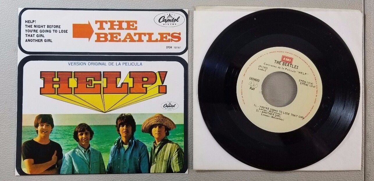 BEATLES HELP VINTAGE MEXICAN EP 45 RECORD RE13