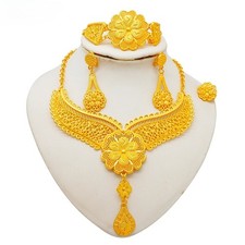 Gold Color Jewelry Set for Women Flower Necklace Wedding Jewellery Gifts
