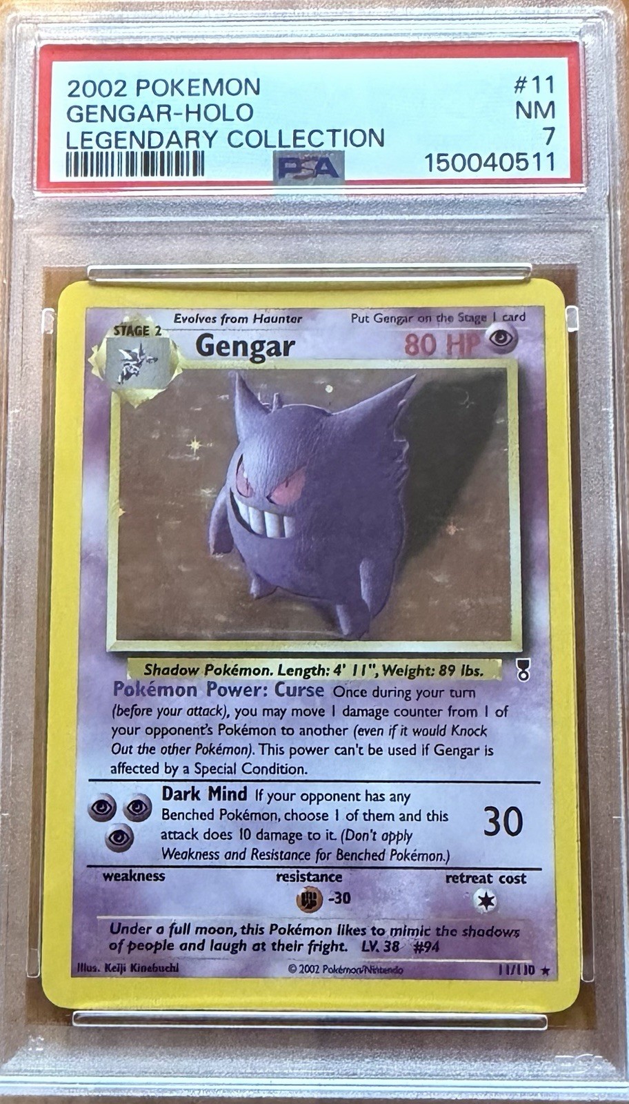 2002 POKEMON LEGENDARY COLLECTION #11 GENGAR-HOLO PSA 7