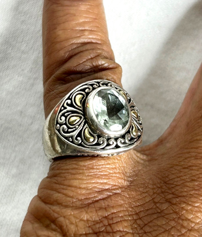 Samuel Benham BJC Sterling Silver & 18K Gold Prasiolite Green Amethyst Ring 6