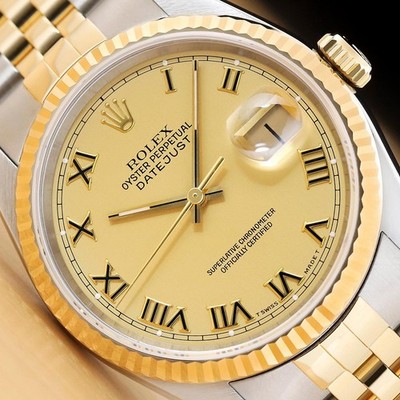 Rolex Herren Datejust 16233 18K Gold Stahl 2-TONE Champagner Römische Dial Uhr