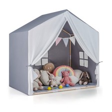 Kid's Play Tent with Washable Cotton Mat and Flag Banner-Gray - Color: Gray