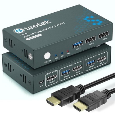 Steetek USB 3.0 KVM Switch 2 Port, 4K@60Hz, HDMI KVM Switch für 2 Stück