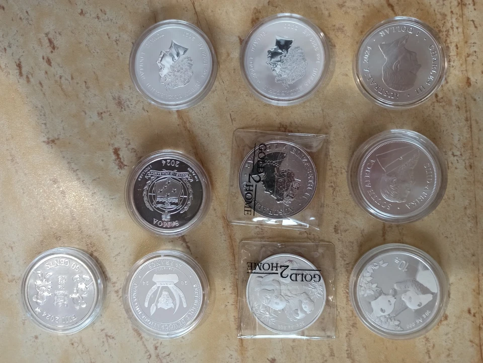 Lotto monete da N. 10 Once D'argento Puro 999 - Immagine 2 di 4