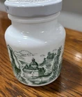 Vintage German Milk Glass Hengstenberg Mustard Jar Green /White