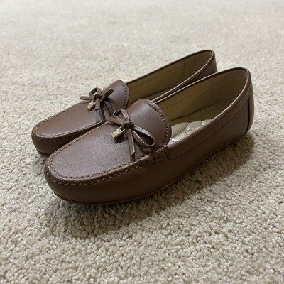 Michael Kors Daisy Moc Shoes MV21G Loafers Flat Brown Leather Gold Bow Tassel 7M